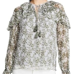 Ramy Brook Green and White Floral Blouse